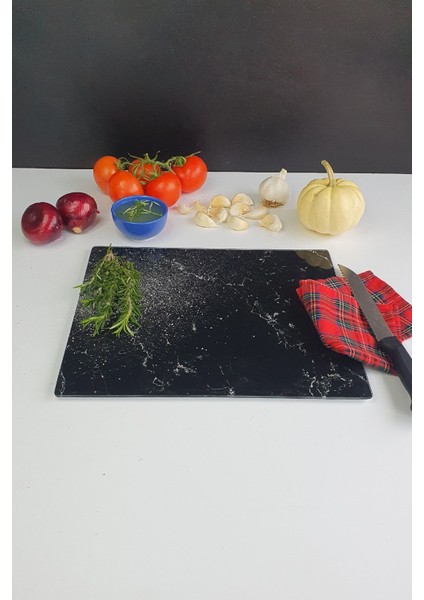 Siyah Mermer Görünümlü | Cam Kesme Tahtası - Cam Kesme Tablası | 29CM x 34CM modelleri