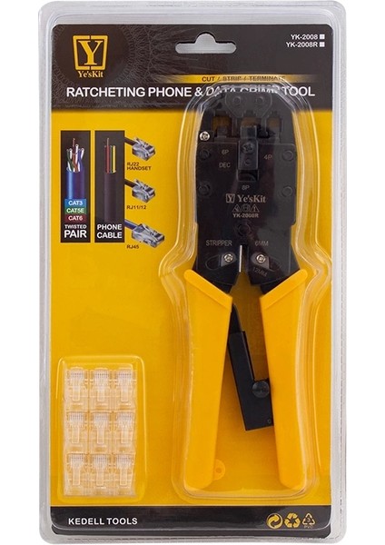 YK-2008R RJ11-RJ12-RJ22-RJ45 Soket Sıkma Pensesi