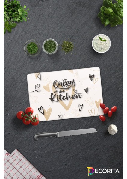 Cam Kesme Tahtası - Cam Kesme Tablası | Queen Of The Kitchen - Krem | 20CM x 30CM