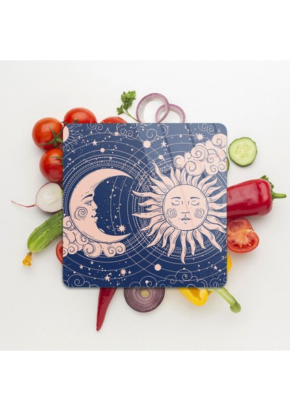 Cam Kesme Tahtası Kare Mavi Horoscope Desenli