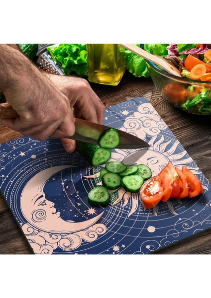 Cam Kesme Tahtası Kare Mavi Horoscope Desenli modelleri