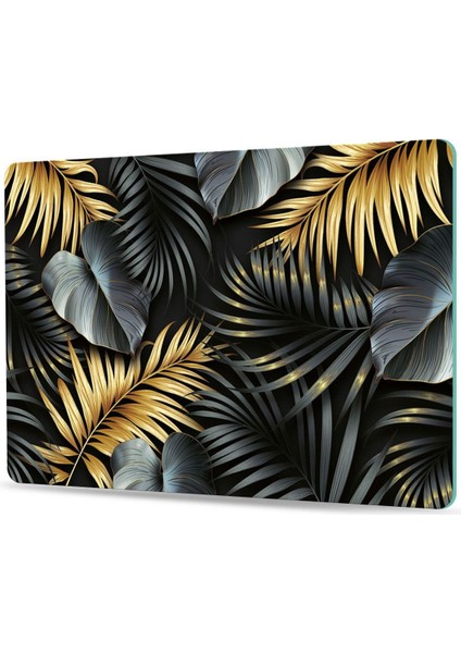 Cam Kesme Tahtası ve Sunum Tablası Siyah Gold Çiçek Desenli