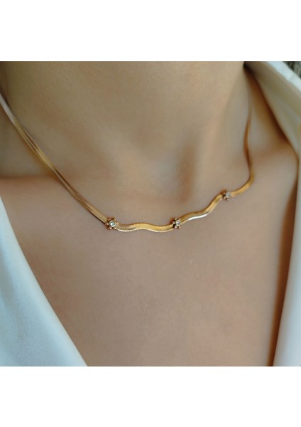 Nova Riva Rose Gold Renkli Üç Taşlı Çiçek Figürlü Italyan Zincir Kadın Kolye | Paslanmaz Çelik indirimleri