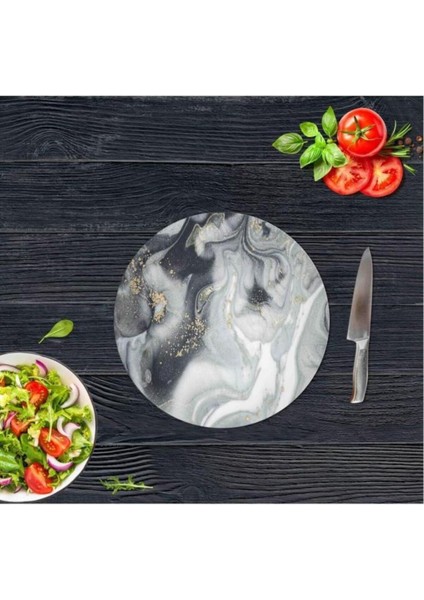 Çap 20 cm Gri Altın Mermer