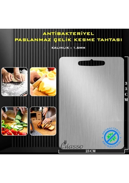 Paslanmaz Çelik Mutfak Kesme-Doğrama Tahtası 23X33 cm (Antibakteriyel) indirimleri