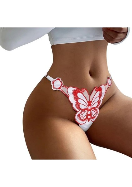 Beyaz Üzeri Kırmızı Kelebek Nakışlı Ayarlanabilir