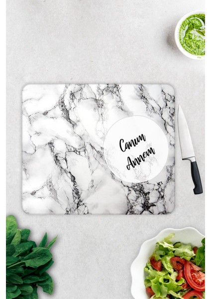 Canım Annem | Beyaz Mermer Görünümlü | Cam Kesme Tahtası | 29CM x 34CM fiyatları