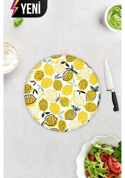 Sarı Limonlar | Cam Kesme Tahtası - Cam Kesme Tablası | Çap 32CM fiyatları