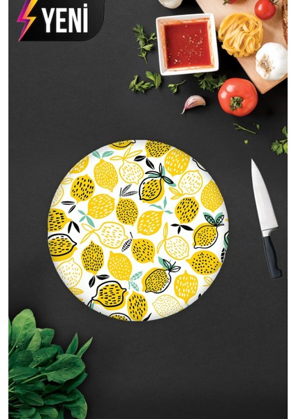 Sarı Limonlar | Cam Kesme Tahtası - Cam Kesme Tablası | Çap 32CM modelleri