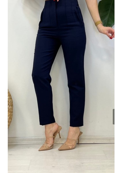 Lacivert Yüksek Bel Krep Kumaş Havuç Pantolon fırsatları