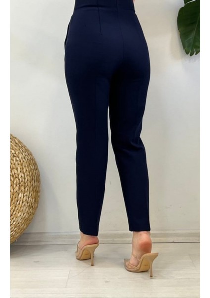 Lacivert Yüksek Bel Krep Kumaş Havuç Pantolon indirimleri