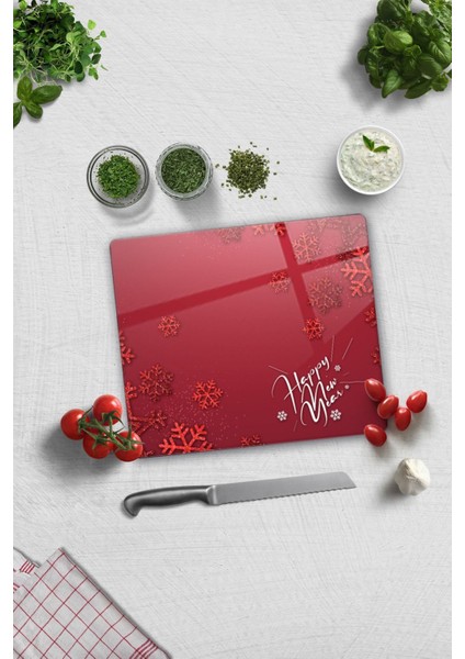 Cam Kesme Tahtası - Cam Kesme Tablası | Happy New Year Kırmızı | 29CM x 34CM fiyatları
