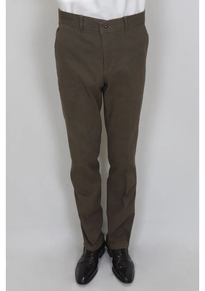 Fistan Store Erkek Camel Rahat Kalıp Yandan Cep Boru Paça Büyük Beden Kışlık Keten Pantolon