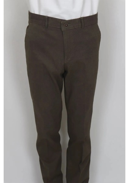 Fistan Store Erkek Camel Rahat Kalıp Yandan Cep Boru Paça Büyük Beden Kışlık Keten Pantolon