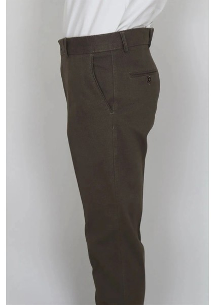 Fistan Store Erkek Camel Rahat Kalıp Yandan Cep Boru Paça Büyük Beden Kışlık Keten Pantolon