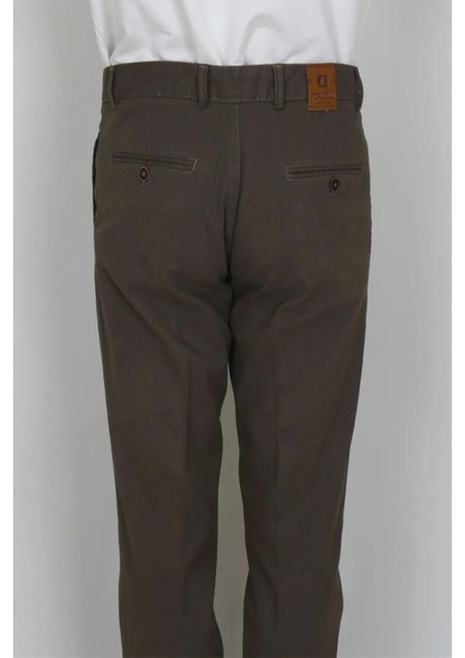 Fistan Store Erkek Camel Rahat Kalıp Yandan Cep Boru Paça Büyük Beden Kışlık Keten Pantolon