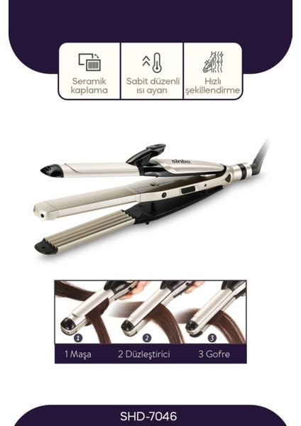 Saç Maşası 3in1 Fonksiyonel Saç Maşası 25 mm Kalın Bukle SHD-7046