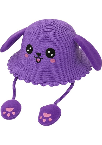 Kulakları Hareket Eden Çocuk Hasır Plaj Fötür Şapkası Mor fiyatları