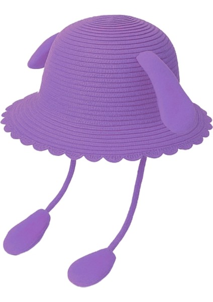 Kulakları Hareket Eden Çocuk Hasır Plaj Fötür Şapkası Mor modelleri
