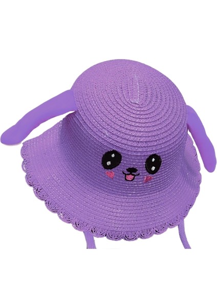 Kulakları Hareket Eden Çocuk Hasır Plaj Fötür Şapkası Mor indirimleri