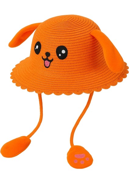 Kulakları Hareket Eden Çocuk Hasır Plaj Fötür Şapkası Turuncu fiyatları
