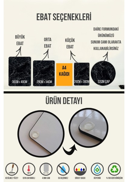 Cam Kesme Tahtası - Cam Kesme Tablası | Renkli Beyaz Mermer | 20CM x 30CM modelleri