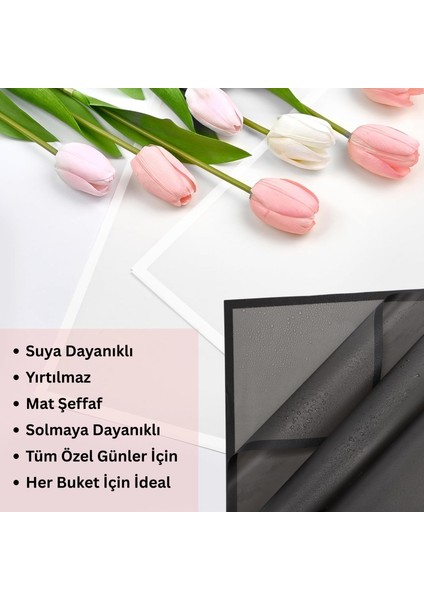 Çiçek Ambalaj Kağıdı Seti, Beyaz-Beyaz&siyah-Siyah, Mat Şeffaf Buket Sargı Kağıdı, 58X58 Cm, 10 Adet modelleri