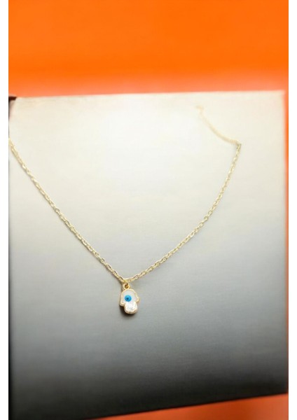 18K Altın Kaplama Nazar Hamsa Çelik Kolye