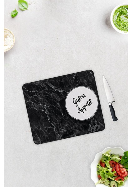 Guten Appetit | Siyah Mermer Görünümlü | Cam Kesme Tahtası - Cam Kesme Tablası | 29CM x 34CM fiyatları