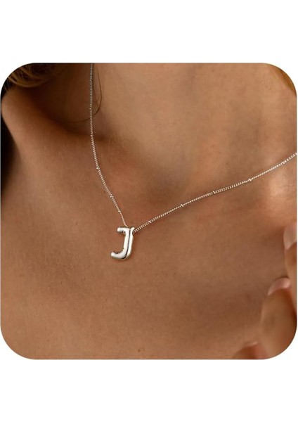 J Harfi Tasarım Balon Kolye 925 Ayar Gümüş Kaplama Isimli Kişiye Özel Kolye Hediye Paketli Kutulu