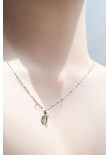 Ü Harfi Mini 925 Ayar Gümüş Kaplama Harfli Kolye Isimli Kişiye Özel Kolye Hediye Paketli Kutulu