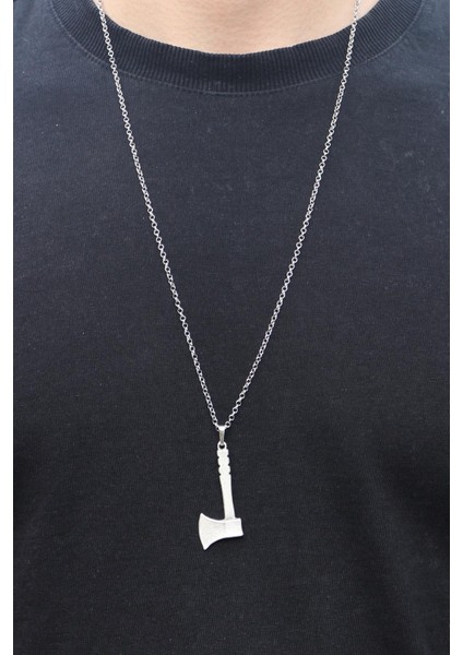 Gümüş Kaplama Tasarım Balta Çelik Kolye