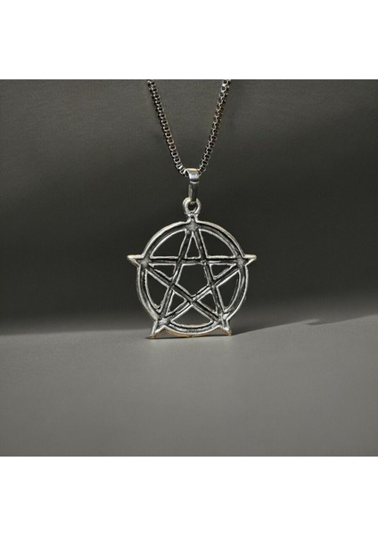 Gümüş Kaplama Tarz Pentagram Çelik Kolye