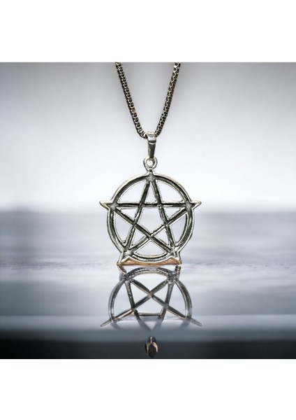 Gümüş Kaplama Tarz Pentagram Çelik Kolye modelleri