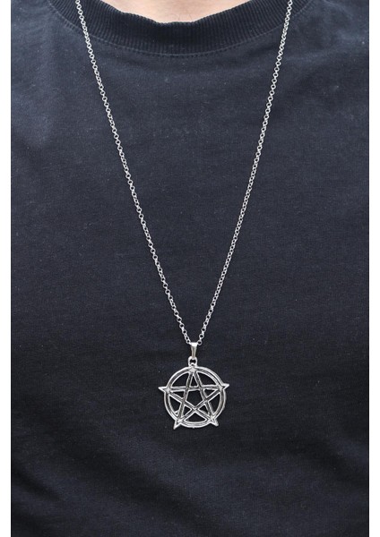 Gümüş Kaplama Tarz Pentagram Çelik Kolye fırsatları