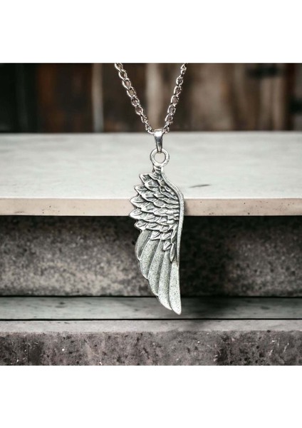 Gümüş Kaplama Tasarım Kanat Çelik Kolye