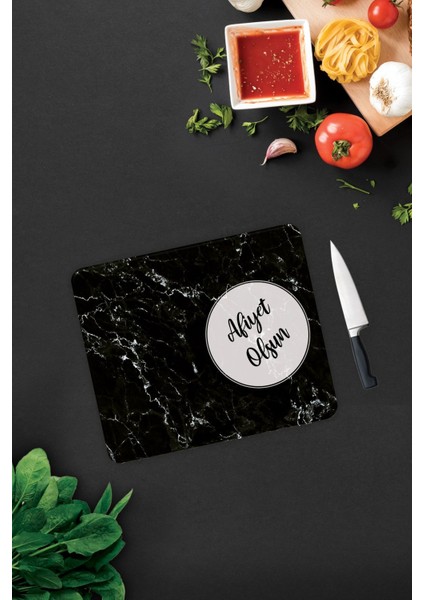 Canım Annem | Siyah Mermer Görünümlü | Cam Kesme Tahtası | 29CM x 34CM modelleri