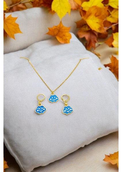 18K Altın Kaplama Huggie Sallantılı Mini Tasarım Çelik Küpe ve Kolye Set