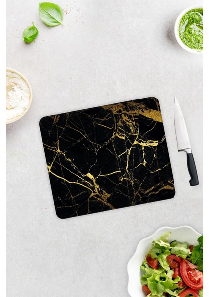 Altın Detaylı Siyah Mermer | Cam Kesme Tahtası - Cam Kesme Tablası | 29CM x 34CM fiyatları