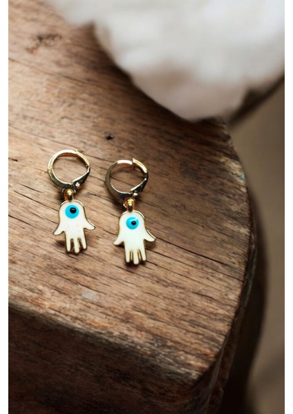 18K Altın Kaplama Huggie Sallantılı Mini Tasarım Hamsa Nazar Küpe