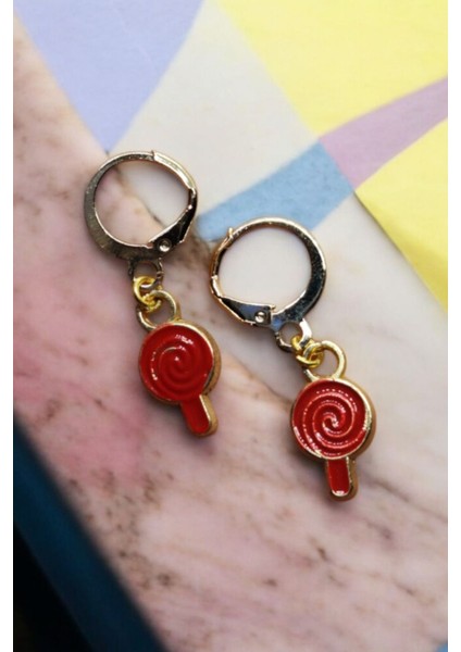 18K Altın Kaplama Huggie Sallantılı Mini Tasarım Lolipop Küpe