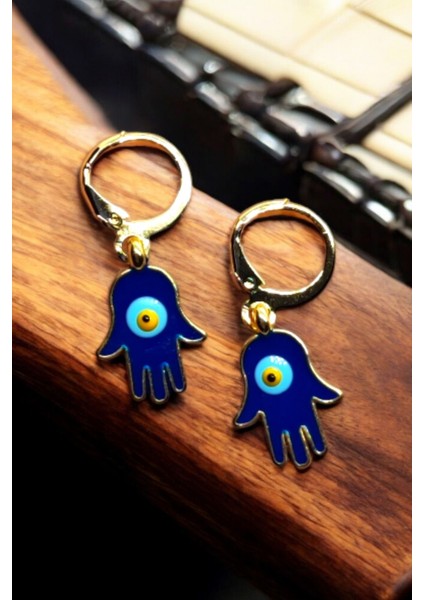 18K Altın Kaplama Huggie Sallantılı Mini Tasarım Hamsa Nazar Küpe