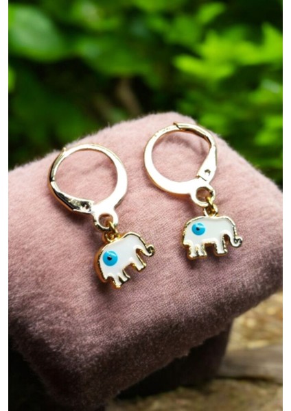 18K Altın Kaplama Huggie Sallantılı Mini Tasarım Fil Nazar Küpe