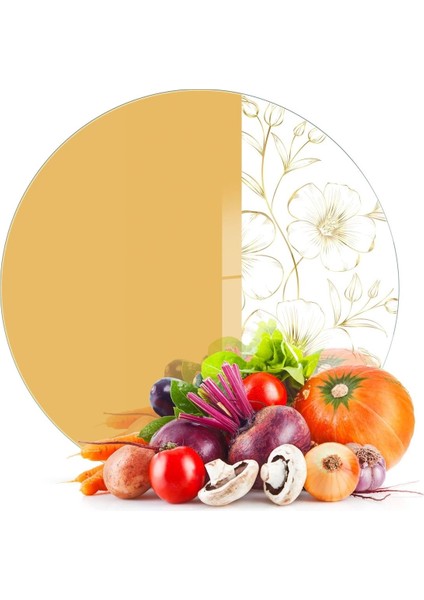 Cam Kesme Tahtası ve Sunumluk Vintage Sarı Çiçek 30X30 cm