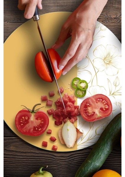 Cam Kesme Tahtası ve Sunumluk Vintage Sarı Çiçek 30X30 cm indirimleri