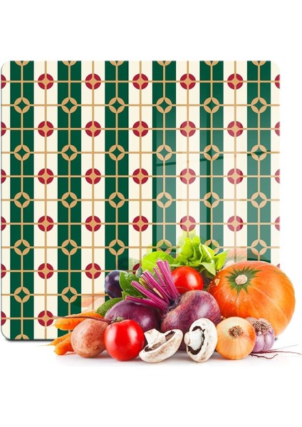 Cam Kesme Tahtası Kare Yeşil Geometrik Desenli 30X30 cm
