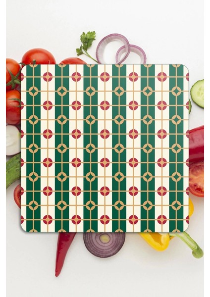 Cam Kesme Tahtası Kare Yeşil Geometrik Desenli 30X30 cm fırsatları
