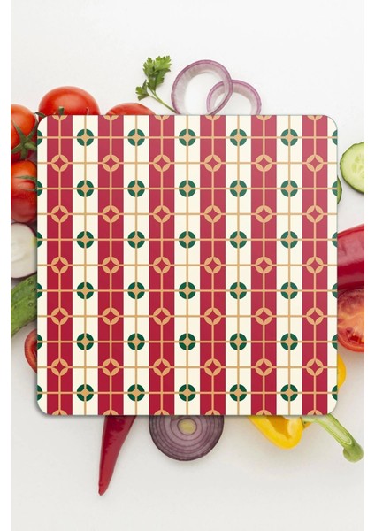 Cam Kesme Tahtası Kare Kırmızı Geometrik Desenli 30X30 cm fırsatları