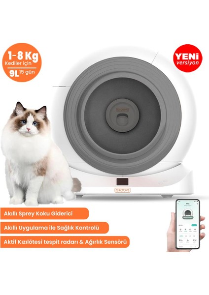 Q-Clean Wi-Fi Otomatik Akıllı Kedi Tuvaleti Gri (Ultra Sessiz+Akıllı Sprey Koku Giderici+App Kontrol+Akıllı Sensör)