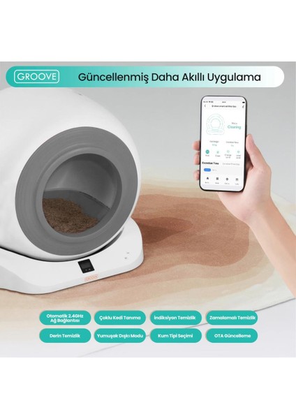 Q-Clean Wi-Fi Otomatik Akıllı Kedi Tuvaleti Gri (Ultra Sessiz+Akıllı Sprey Koku Giderici+App Kontrol+Akıllı Sensör)